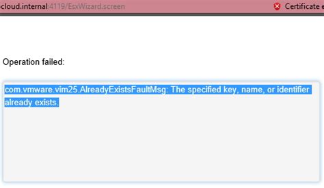 Check that image-prep. . Failed the specified key name or identifier 39vpxuser39 already exists